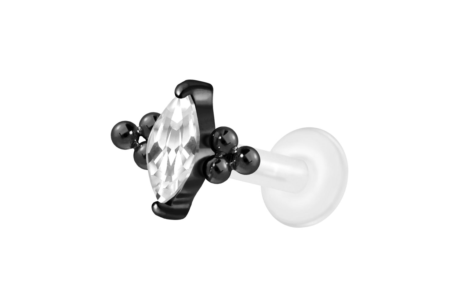PTFE Labret Piercing mit Innengewinde + Titan-Aufsatz KRISTALLTROPFEN + 6 KUGELN